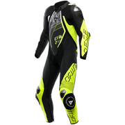 Dainese Audax D-ZIP Mono de cuero – Traje de carreras perforado | Hombre | Negro/Amarillo Neón 