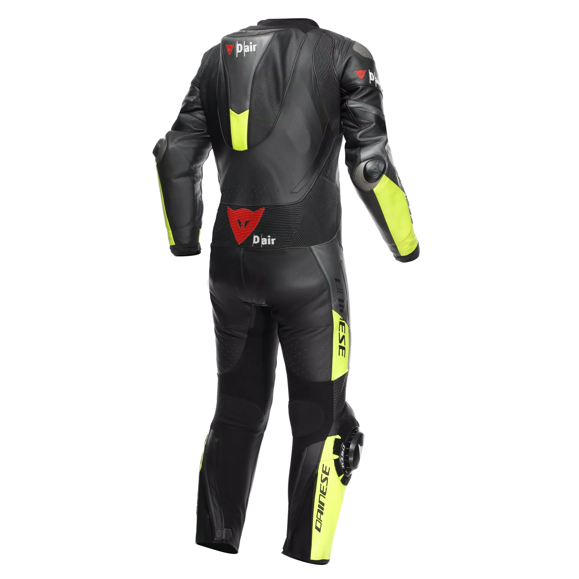 Dainese Misano 3 D-AIR® Mono de cuero – Traje de carreras con airbag perforado | Hombre | Negro/Amarillo neón 