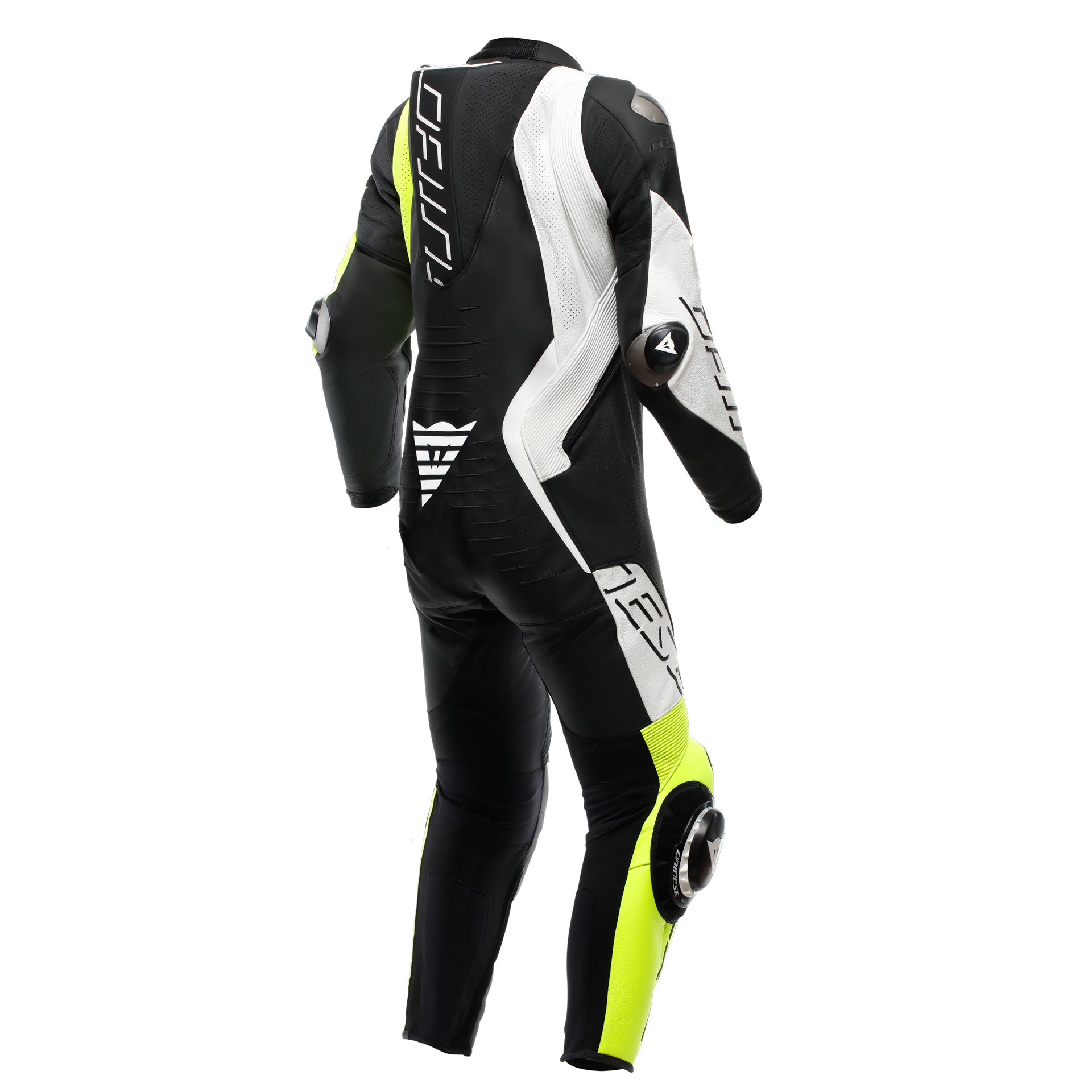 Dainese Audax D-ZIP Mono de cuero – Traje de carreras perforado | Hombre | Negro/Amarillo Neón 