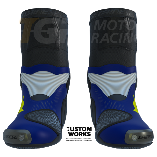 Botas de moto de competición y asfalto Dainese Axial 2 Air Racing | Hombre | Yamaha Azul / Blanco / Amarillo Flúor | Custom Works 