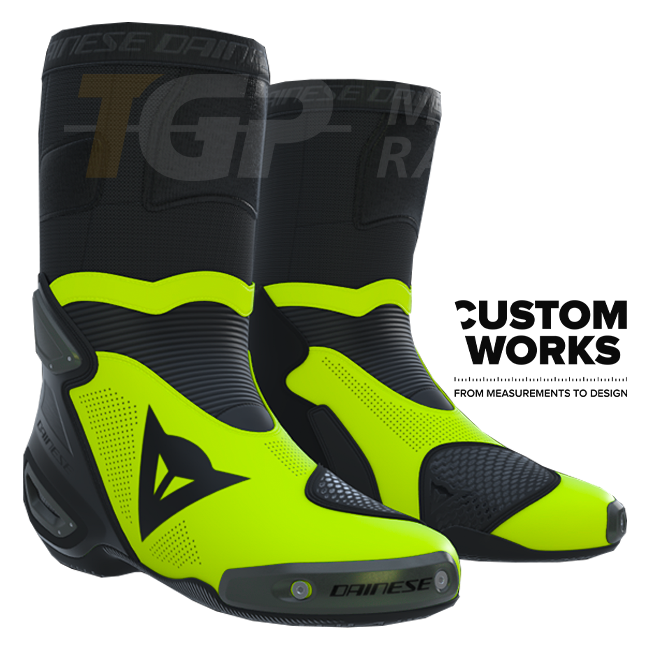 Botas de moto de carreras y calle Dainese Axial 2 Air | Hombre | Negro / Amarillo neón | Custom Works 