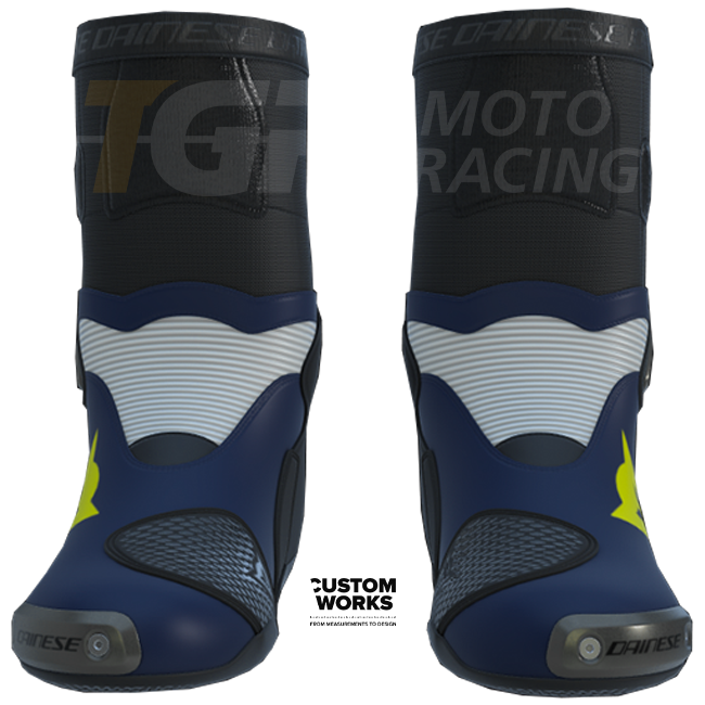 Botas de moto de competición y asfalto Dainese Axial 2 Air Racing | Hombre | Yamaha Azul / Blanco / Amarillo Flúor | Custom Works 