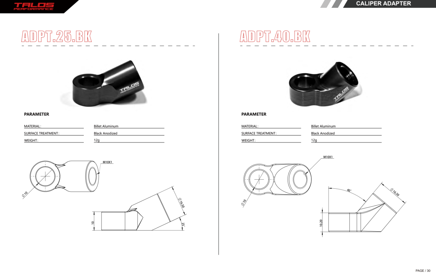 Adaptador de conexión del caliper TALOS con ángulo de 25° o 40°, para acopladores de liberación rápida con rosca de conexión M10x1.0, como por ejemplo STÄUBLI SPH.03.7410 etc. 