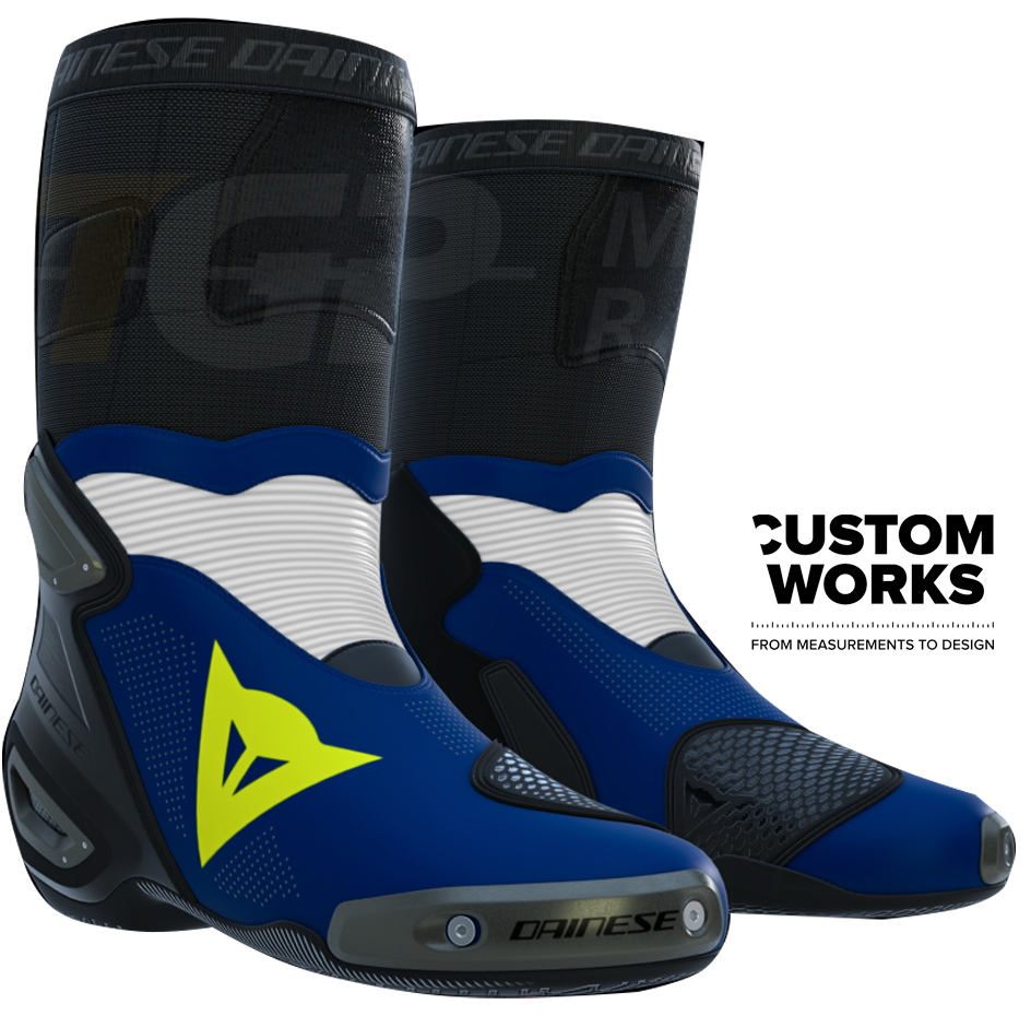 Botas de moto de competición y asfalto Dainese Axial 2 Air Racing | Hombre | Yamaha Azul / Blanco / Amarillo Flúor | Custom Works 