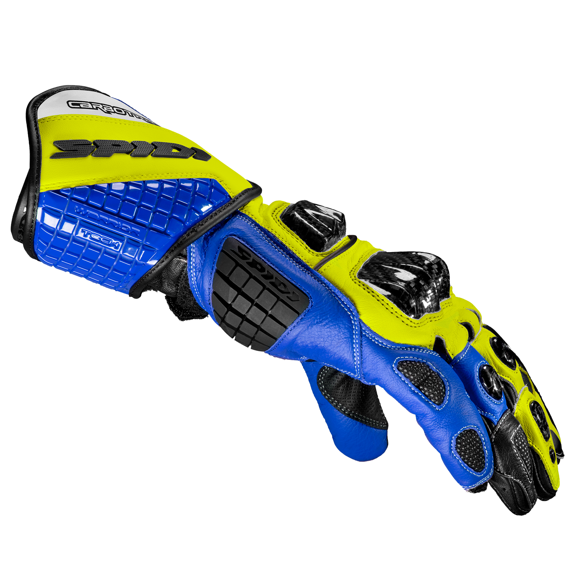Spidi Carbo Track Evo Guantes de Cuero para Motociclismo | Hombre | Azul/Amarillo | A203477 