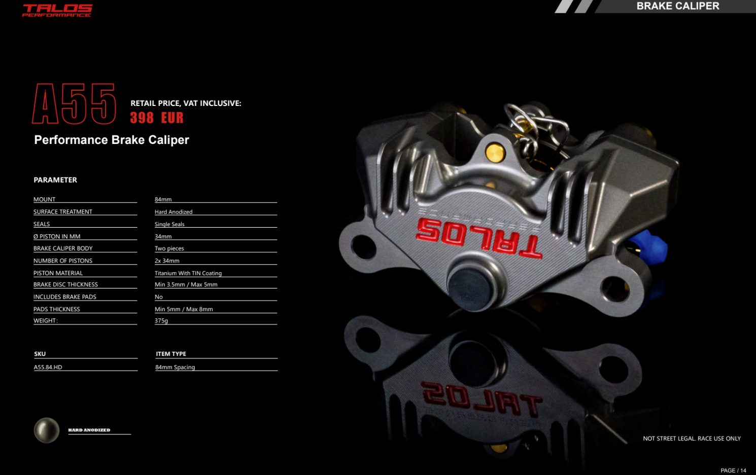 Talos P2 34 CNC Racing 84mm pinza de freno trasera | A55.84.HD 