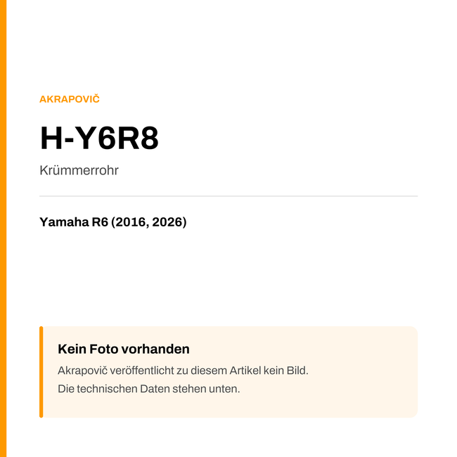 Akrapovic Krümmerrohr Yamaha R6 (16-26) H-Y6R8 — Platzhalter, kein Herstellerfoto verfügbar