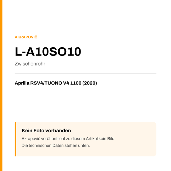 Akrapovic Zwischenrohr Aprilia RSV4 / TUONO V4 1100 (20-20) L-A10SO10 — Platzhalter, kein Herstellerfoto verfügbar