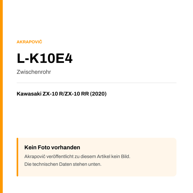 Akrapovic Zwischenrohr Kawasaki ZX-10 R / ZX-10 RR (20-20) L-K10E4 — Platzhalter, kein Herstellerfoto verfügbar