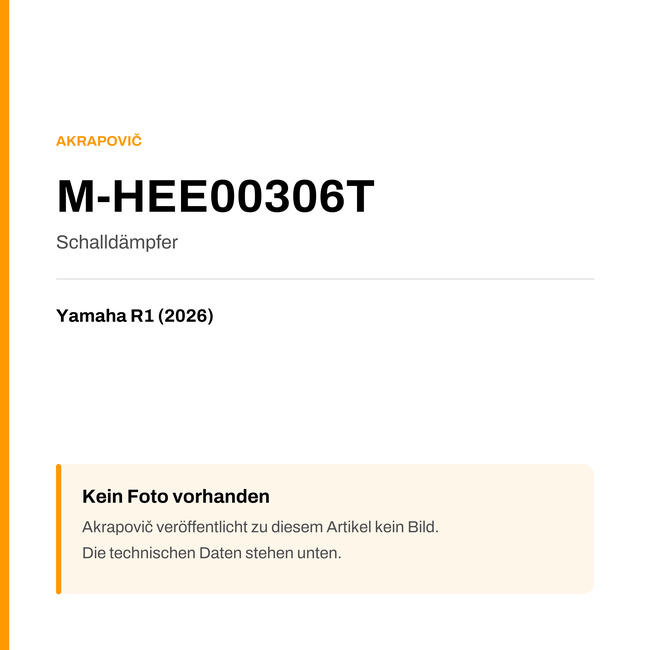 Akrapovic Schalldämpfer Yamaha R1 (26-26) M-HEE00306T — Platzhalter, kein Herstellerfoto verfügbar