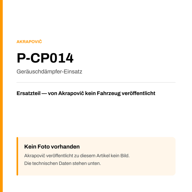 Akrapovic Geräuschdämpfer-Einsatz P-CP014 — Platzhalter, kein Herstellerfoto verfügbar