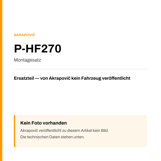 Akrapovic Montagesatz P-HF270 — Platzhalter, kein Herstellerfoto verfügbar