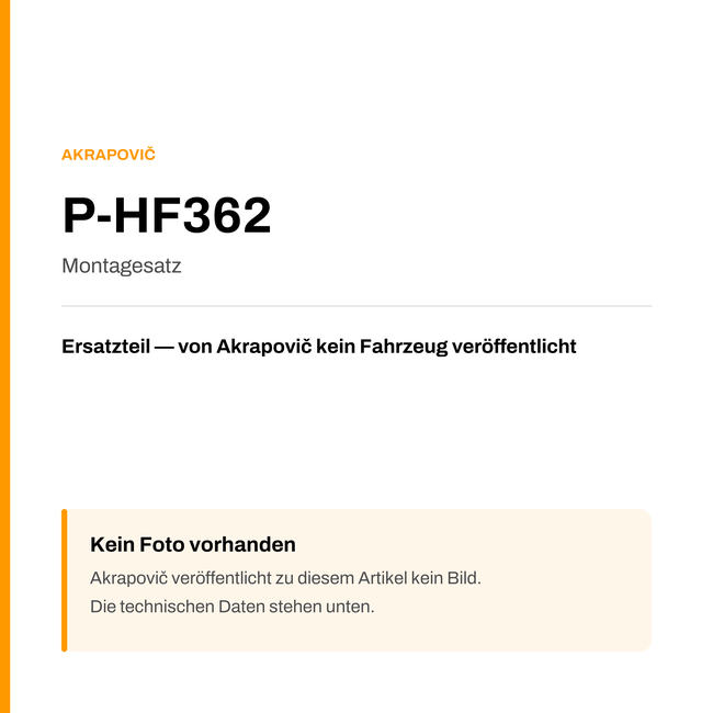 Akrapovic Montagesatz P-HF362 — Platzhalter, kein Herstellerfoto verfügbar