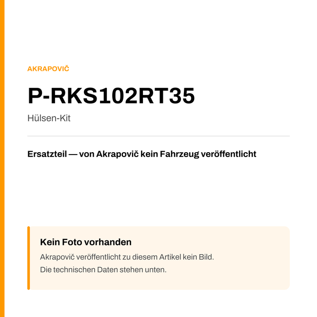 Akrapovic Hülsen-Kit P-RKS102RT35 — Platzhalter, kein Herstellerfoto verfügbar