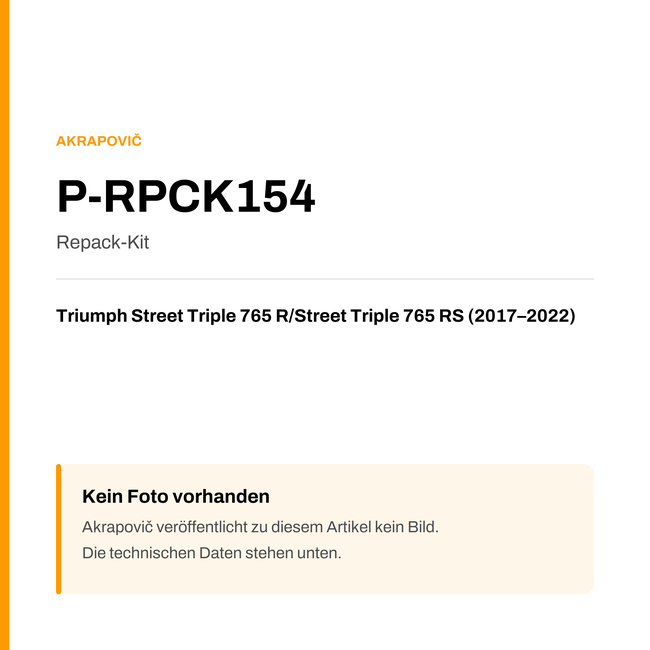 Akrapovic Repack-Kit Triumph Street Triple 765 R / Street Triple 765 RS (17-22) P-RPCK154 — Platzhalter, kein Herstellerfoto verfügbar