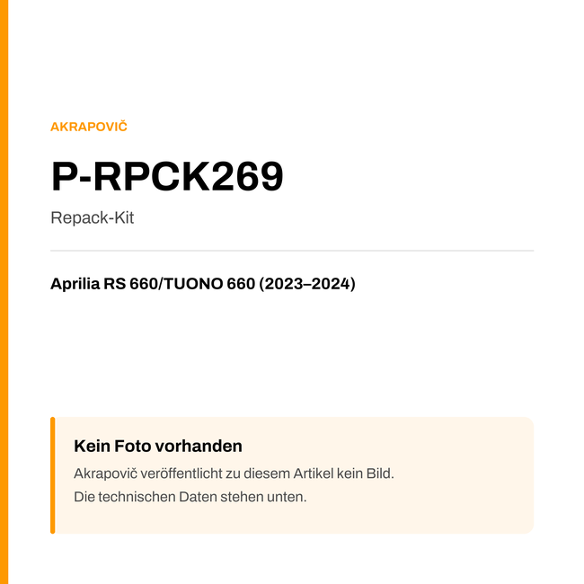 Akrapovic Repack-Kit Aprilia RS 660 / TUONO 660 (23-24) P-RPCK269 — Platzhalter, kein Herstellerfoto verfügbar