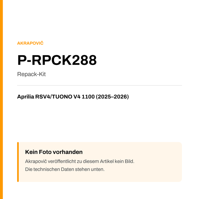 Akrapovic Repack-Kit Aprilia RSV4 / TUONO V4 1100 (25-26) P-RPCK288 — Platzhalter, kein Herstellerfoto verfügbar