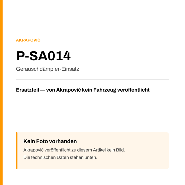 Akrapovic Geräuschdämpfer-Einsatz P-SA014 — Platzhalter, kein Herstellerfoto verfügbar