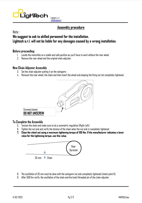 Tensor de cadena LighTech Yamaha R6 RJ11, RJ15 (06-16) TEY608 