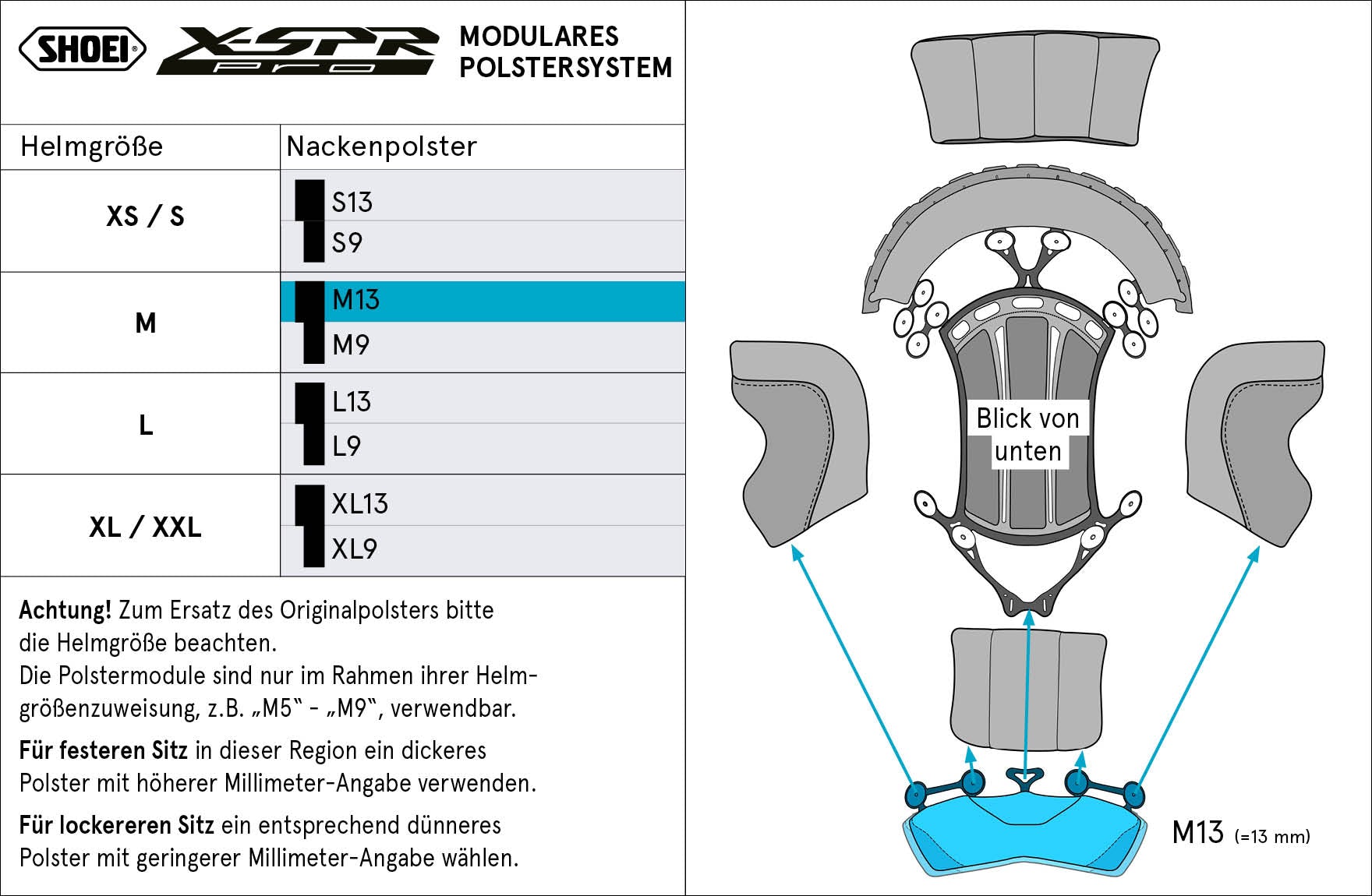 Cojín de cabeza Shoei Nacken M13 (XPRO) Tipo-P para X-SPR PRO 
