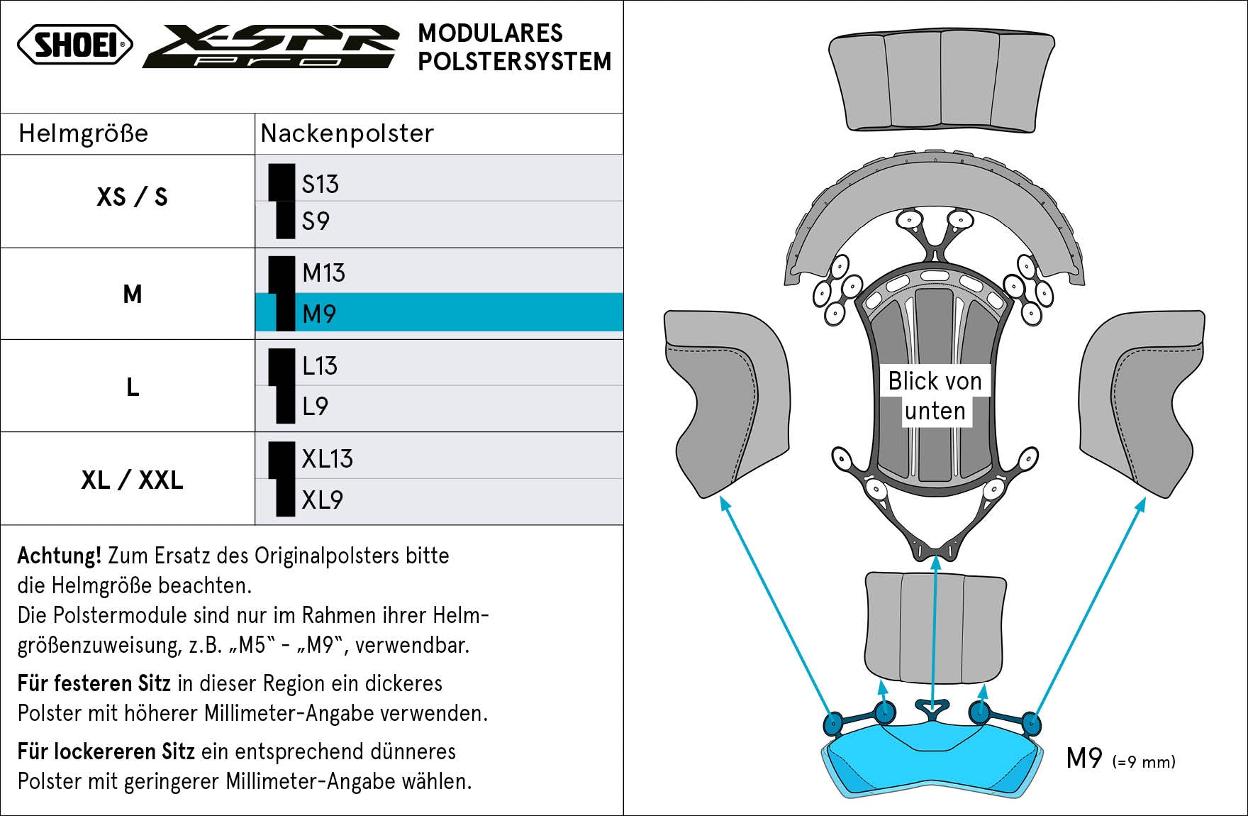 Cojín de cabeza Shoei para cuello M9 (XPRO) Tipo-P para X-SPR PRO 