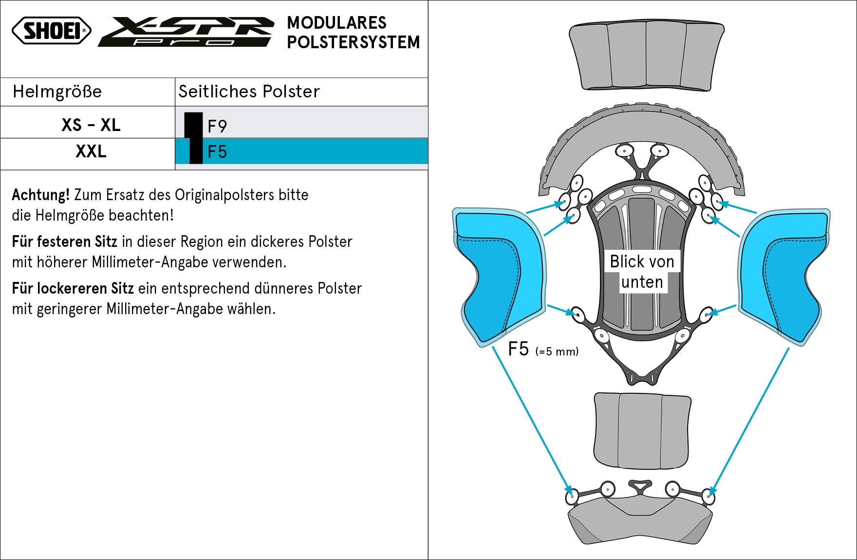 Cojín lateral Shoei F5 (XPRO) Tipo-P para X-SPR PRO 