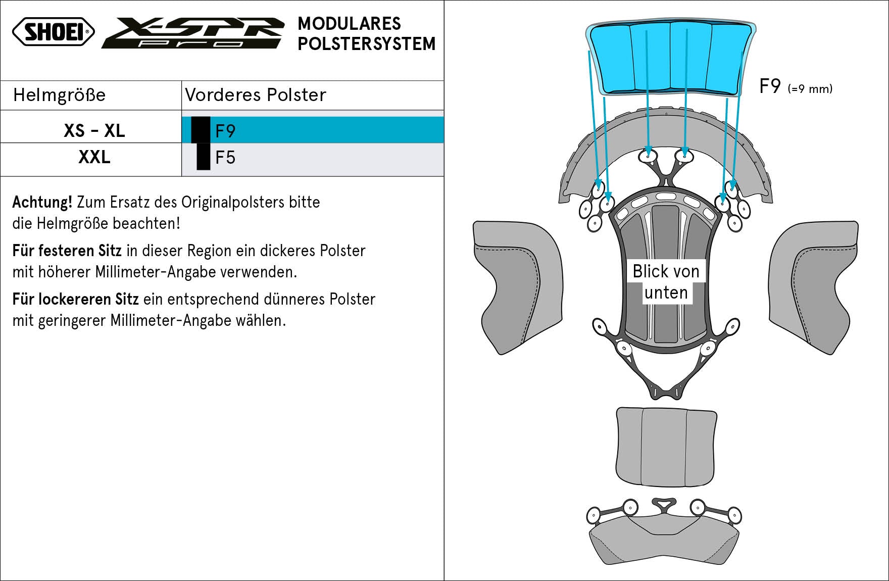 Shoei almohadilla frontal F9 (XPRO) Tipo-P para X-SPR PRO 