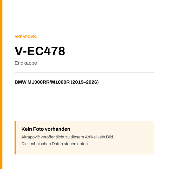 Akrapovic Endkappe BMW M1000RR / M1000R (19-26) V-EC478 — Platzhalter, kein Herstellerfoto verfügbar