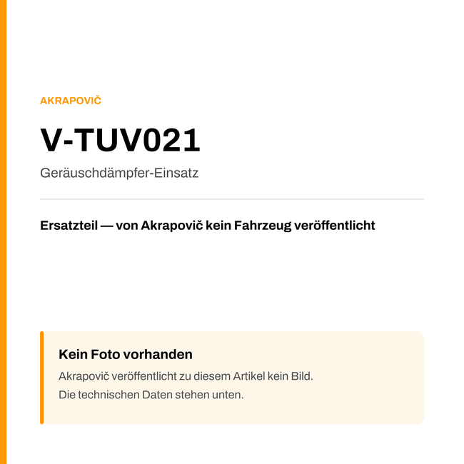 Akrapovic Geräuschdämpfer-Einsatz V-TUV021 — Platzhalter, kein Herstellerfoto verfügbar