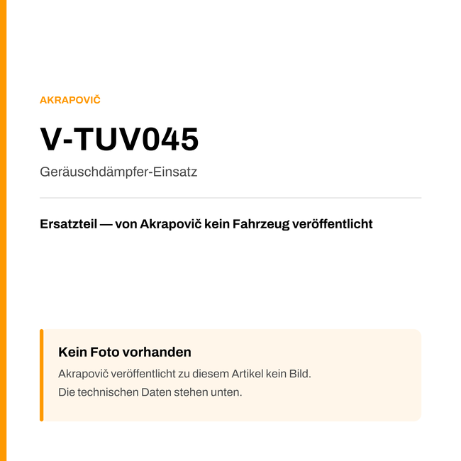 Akrapovic Geräuschdämpfer-Einsatz V-TUV045 — Platzhalter, kein Herstellerfoto verfügbar