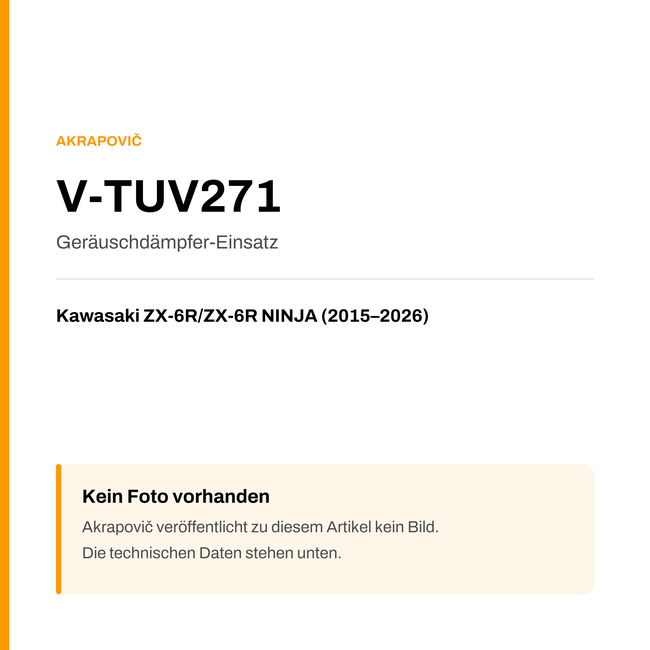 Akrapovic Geräuschdämpfer-Einsatz Kawasaki ZX-6R / ZX-6R NINJA (15-26) V-TUV271 — Platzhalter, kein Herstellerfoto verfügbar