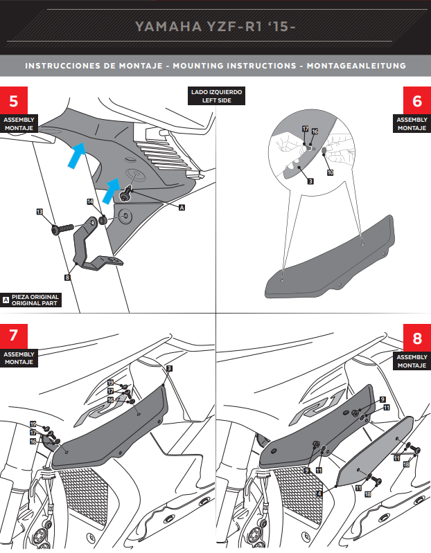 Alas Puig Spoiler Downforce Yamaha YZF-R1/M RN32 RN49 (15-19) 9766 
