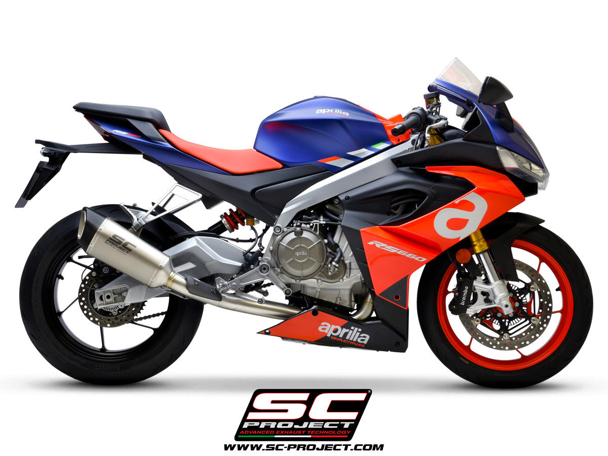 Sistema completo de acero inoxidable SC-Project 2-1 SC1-R para Aprilia RS 660 (20-25) A23A-AC90 