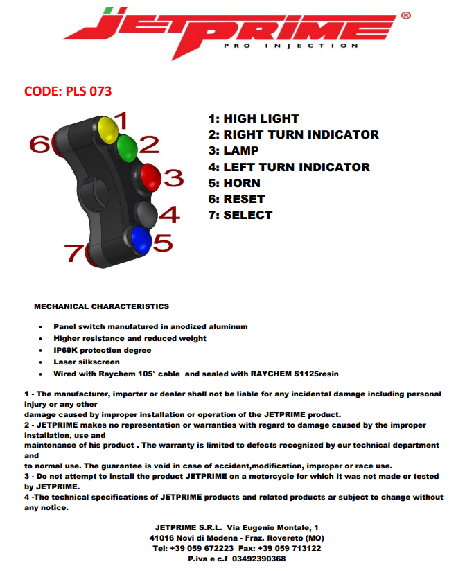 Interruptor de manillar izquierdo JetPrime Yamaha YZF-R7 (22-25) JP PLS 073 
