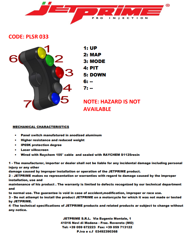 Interruptor de manillar Race izquierdo JetPrime Yamaha YZF-R1/M RN65 (20-25) JP PLSR 033 