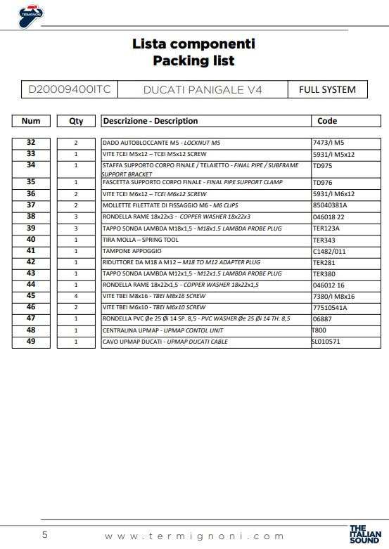 Sistema de escape completo de acero inoxidable Termignoni D200 RHT Ducati Panigale V4/S (18-24) D20009400ITC 