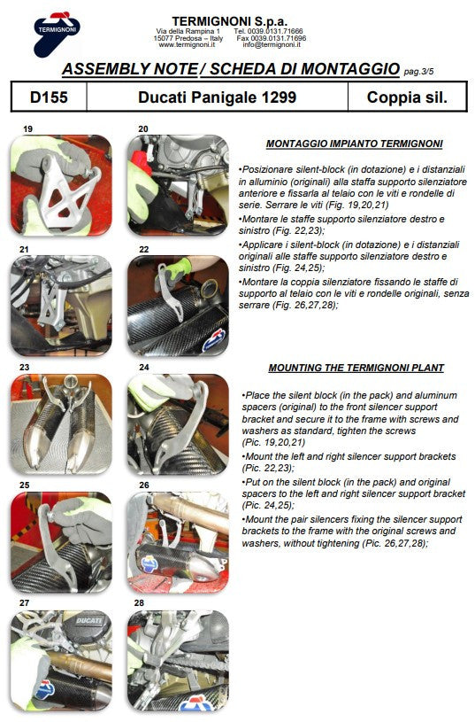 Kit de escape Slip-On Termignoni de carbono para Ducati Panigale 1299/S (15-18) D155102CPT+D155Y2 