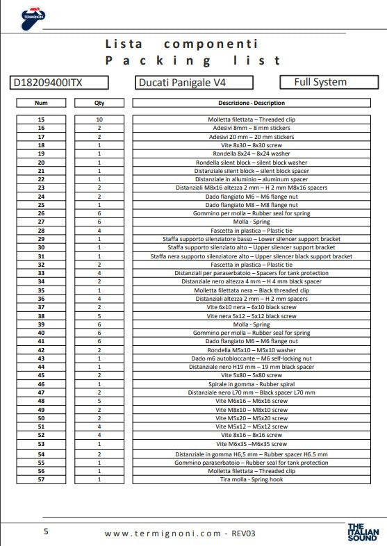 Sistema de escape completo de acero inoxidable Termignoni 4USCITE para Ducati Panigale V4/S (18-24) D18209401ITX 