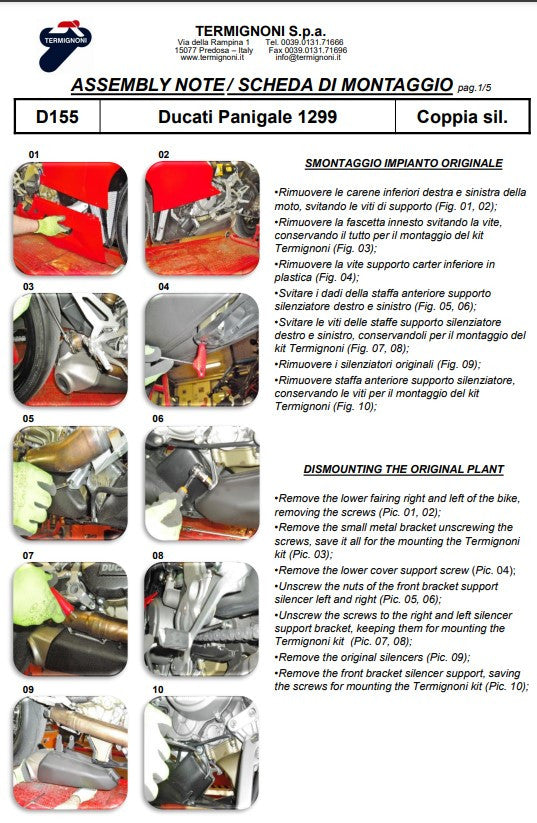 Kit de Escape Slip-On de Carbono Termignoni para Ducati Panigale 959 (16-19) D155102CPT+D155Y2 