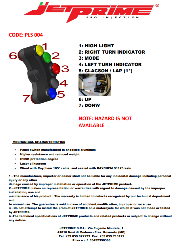 Interruptor de manillar izquierdo Street JetPrime Kawasaki ZX-10 R/RR (16-20) JP PLS 004 