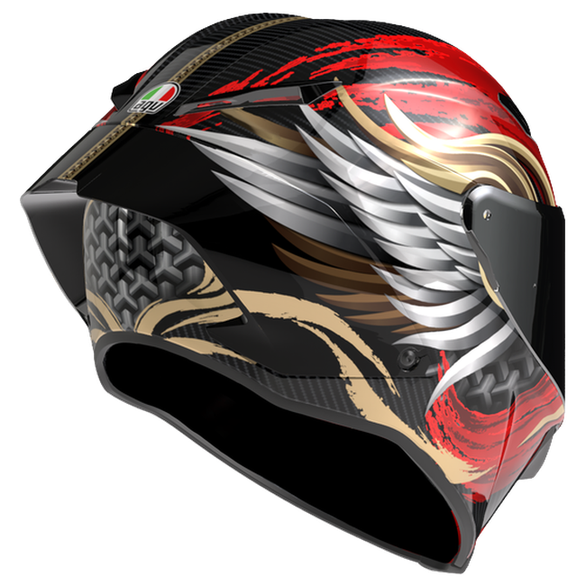 AGV Pista GP RR S Onore Carbon/Gold/Rot Integral-Rennhelm, Dreiviertelansicht von hinten