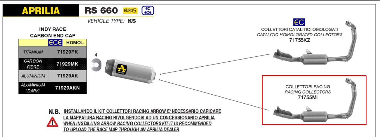 Escape Arrow Racing de acero inoxidable para Aprilia RS 660 (20-25) 71755MI 