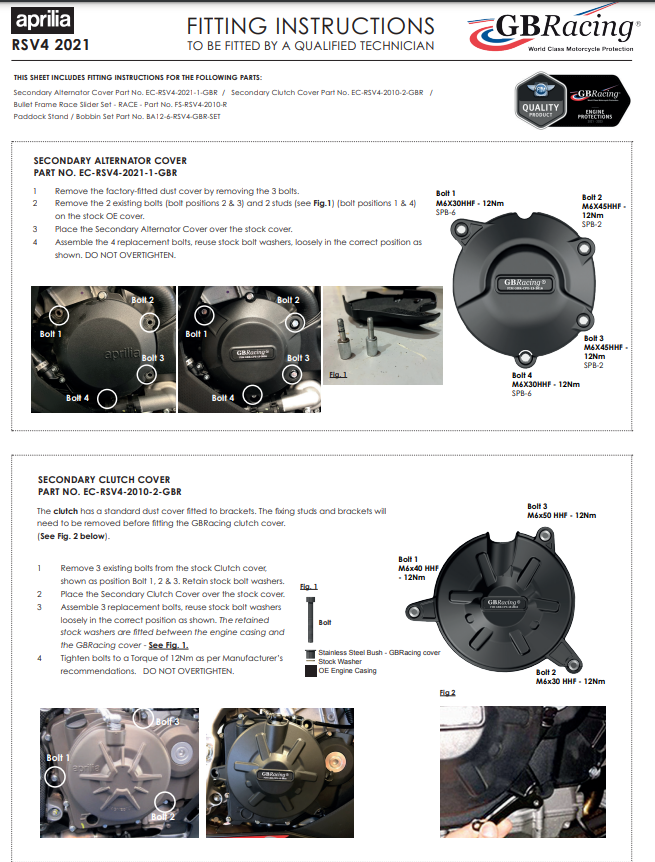 Protector de cubierta de generador GBRacing para Aprilia RSV4/RR/1100 Factory (21-24) 