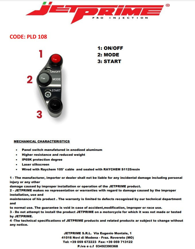 Interruptor de manillar para JetPrime JP ACC 108 puño de gas BMW S1000RR (15-20) JP PLD 108 