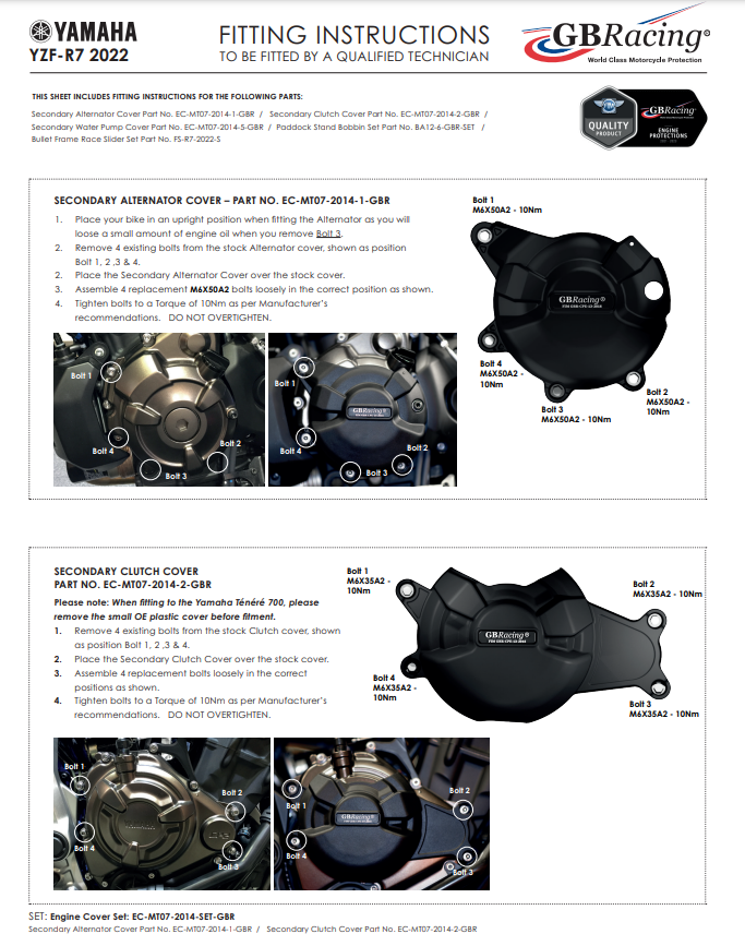 Protector de generador cubierta de protección GBRacing Yamaha YZF-R7 (22-25) 