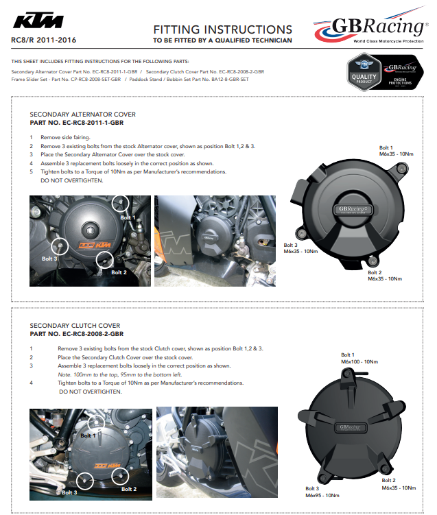 Protector de alternador cubierta de protección GBRacing KTM RC8/R 1190 (12-16) 