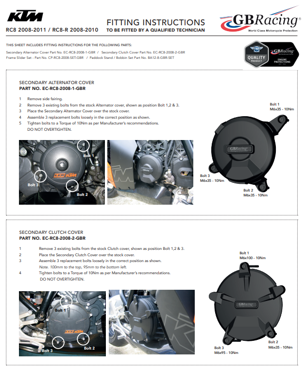 Protector de embrague cubierta de protección GBRacing KTM RC8/R 1190 (08-16) 