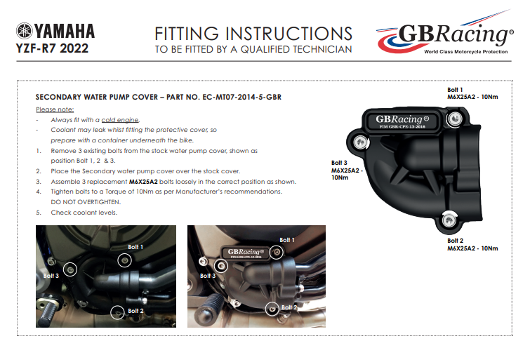 Protector de cubierta de bomba de agua GBRacing Yamaha YZF-R7 (22-25) 