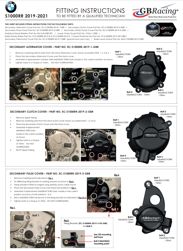 Cubierta protectora del protector de encendido GBRacing BMW S1000RR K67 (19-26) 